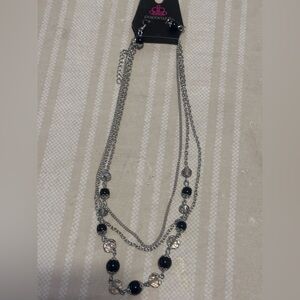 Paparazzi Silver and Black Layered Necklace with Beaded Chains